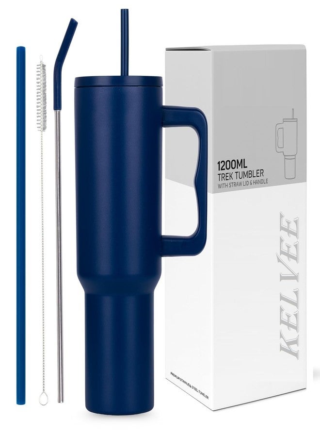 KELVEE كوب كيلفي بمقبض وغطاء ماصة، مصنوع من الفولاذ المقاوم للصدأ بجدار مزدوج، قابل لإعادة الاستخدام، مناسب للسفر والرياضة واليوغا، خالٍ من مادة BPA، متين، مثالي للشاي المثلج والقهوة (أزرق). - Image 1